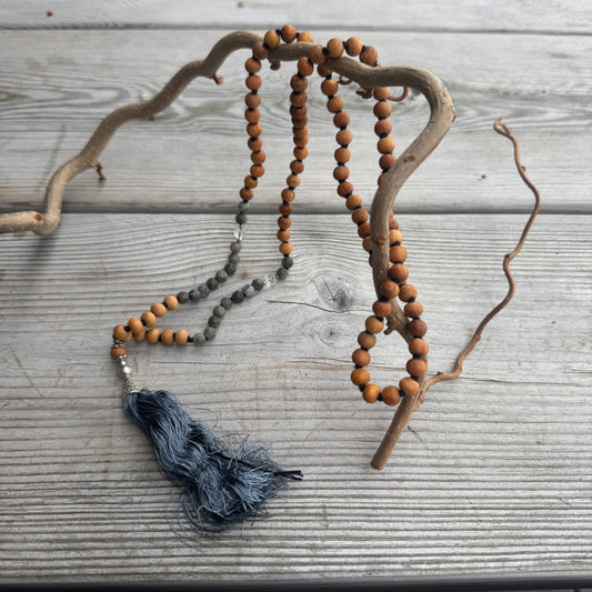 Mala halsband Labradorit, Bergkristall & Träpälor
