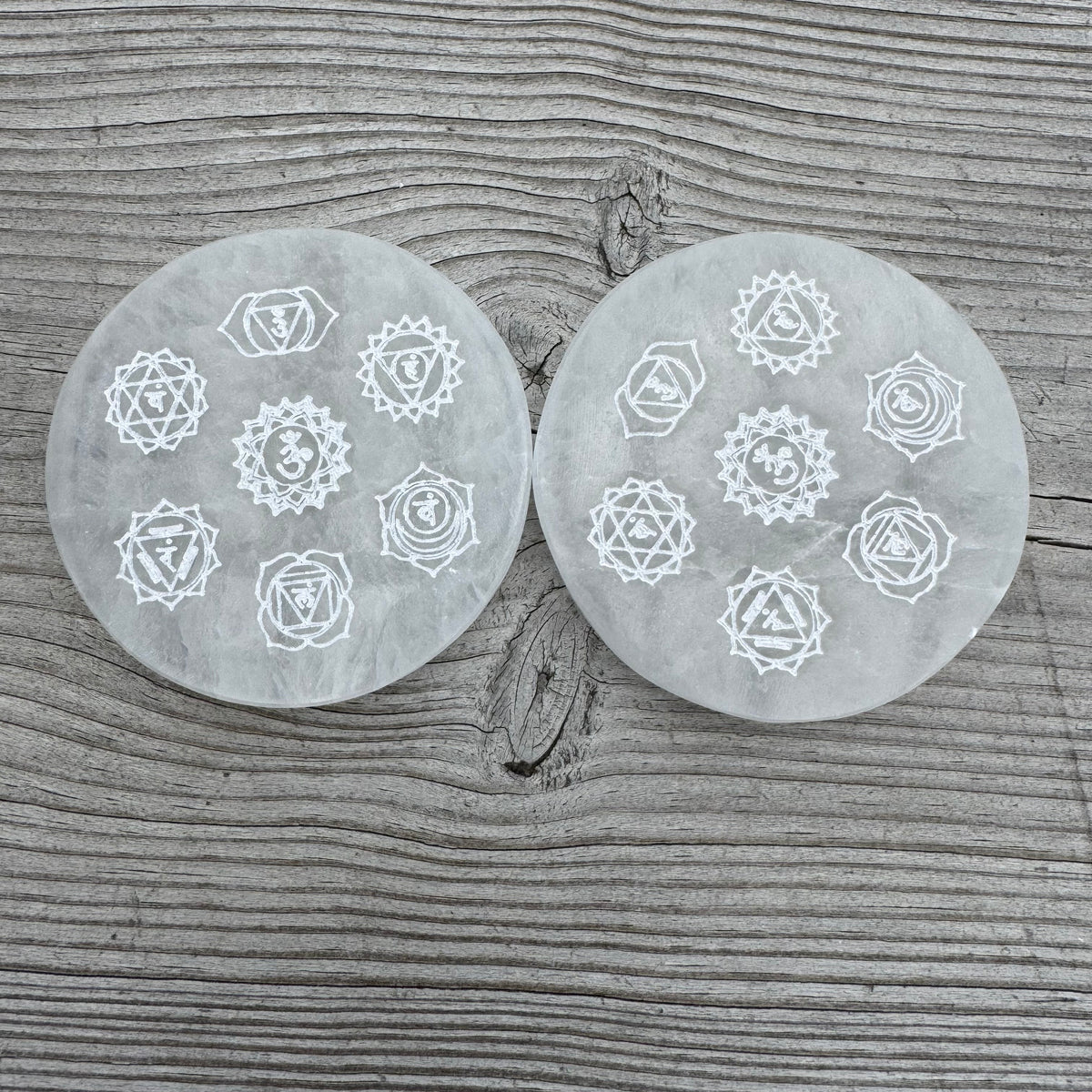 Selenitplatta rund Chakra