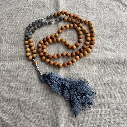 Mala halsband Labradorit, Bergkristall & Träpälor
