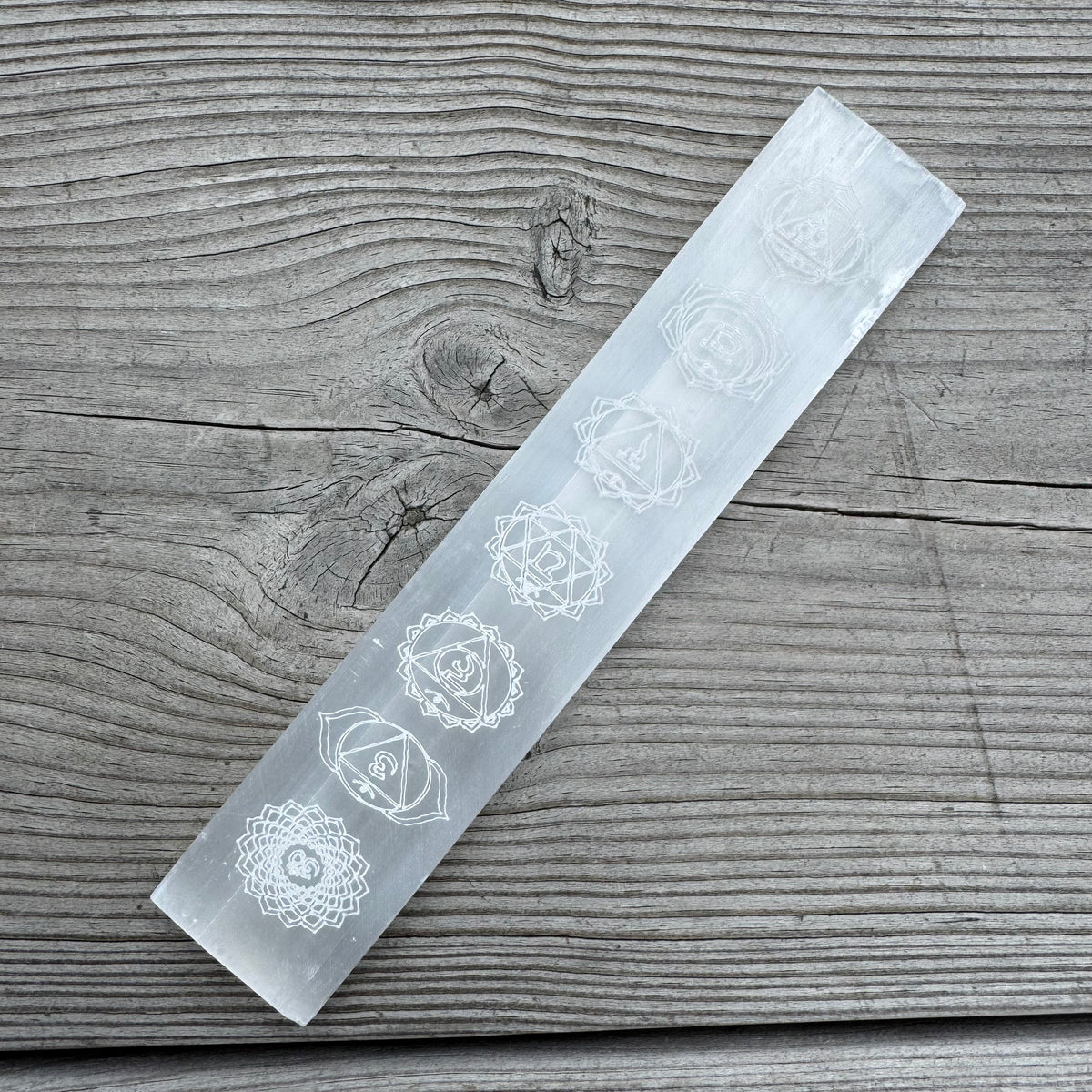 Selenitplatta med Chakra 20 cm