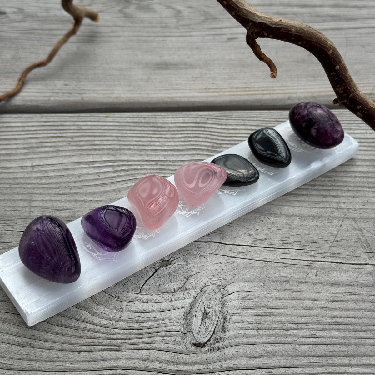 Selenitplatta med Chakra 20 cm